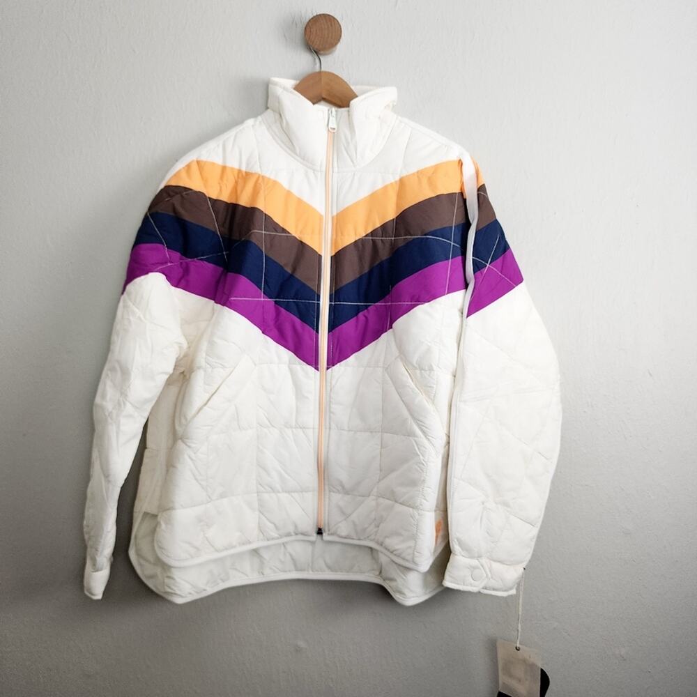 NEW Free People x Hatch Maternity Printed Jacket Ivory Chevron Puffy Coat
